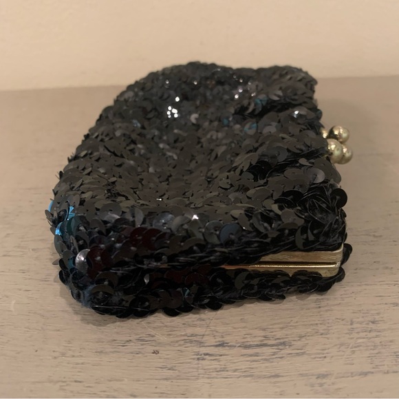 VTG Black Sequin Little Clutch Bag - Picture 7 of 7